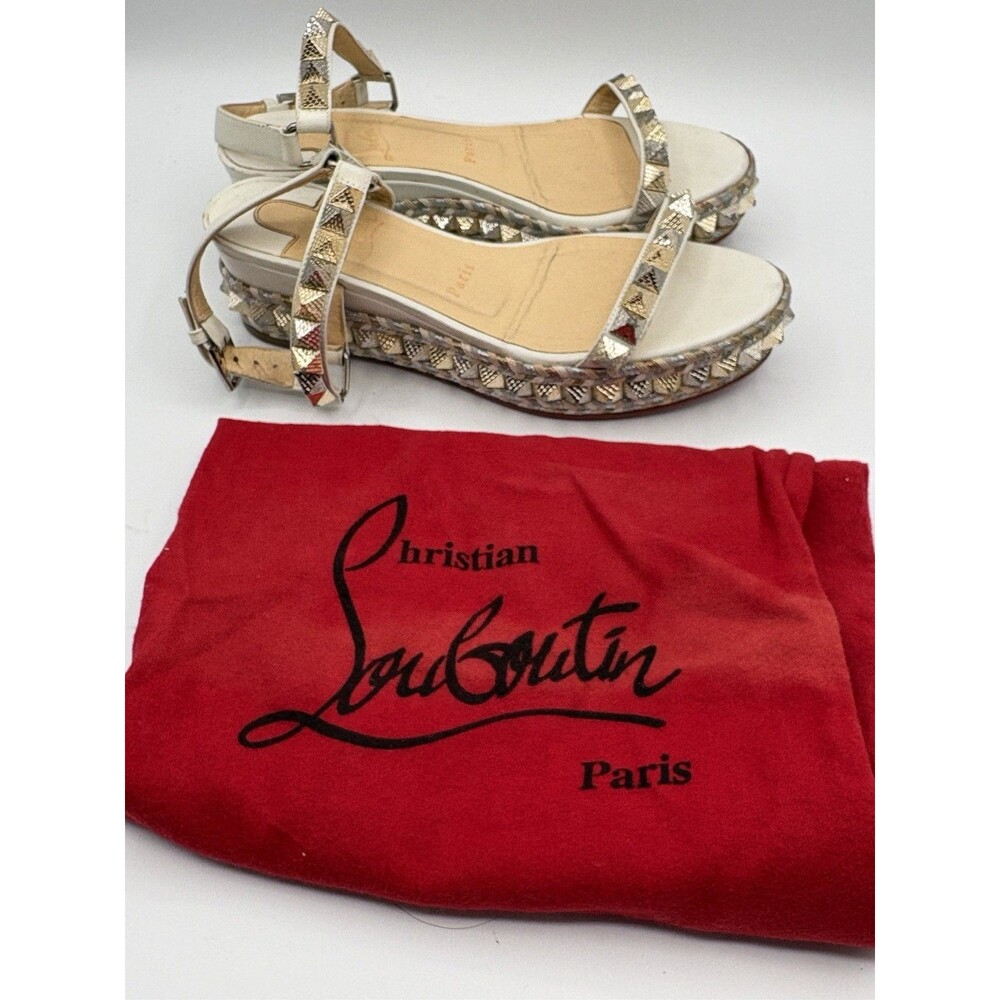 Christian Louboutin Cataclou 60 Cork White & Gold Platform Sandals Sz EU 37 - Picture 14 of 14